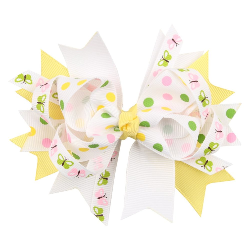 White & Yellow Butterfly Girls Hair Bow Clip 4.5 Inches